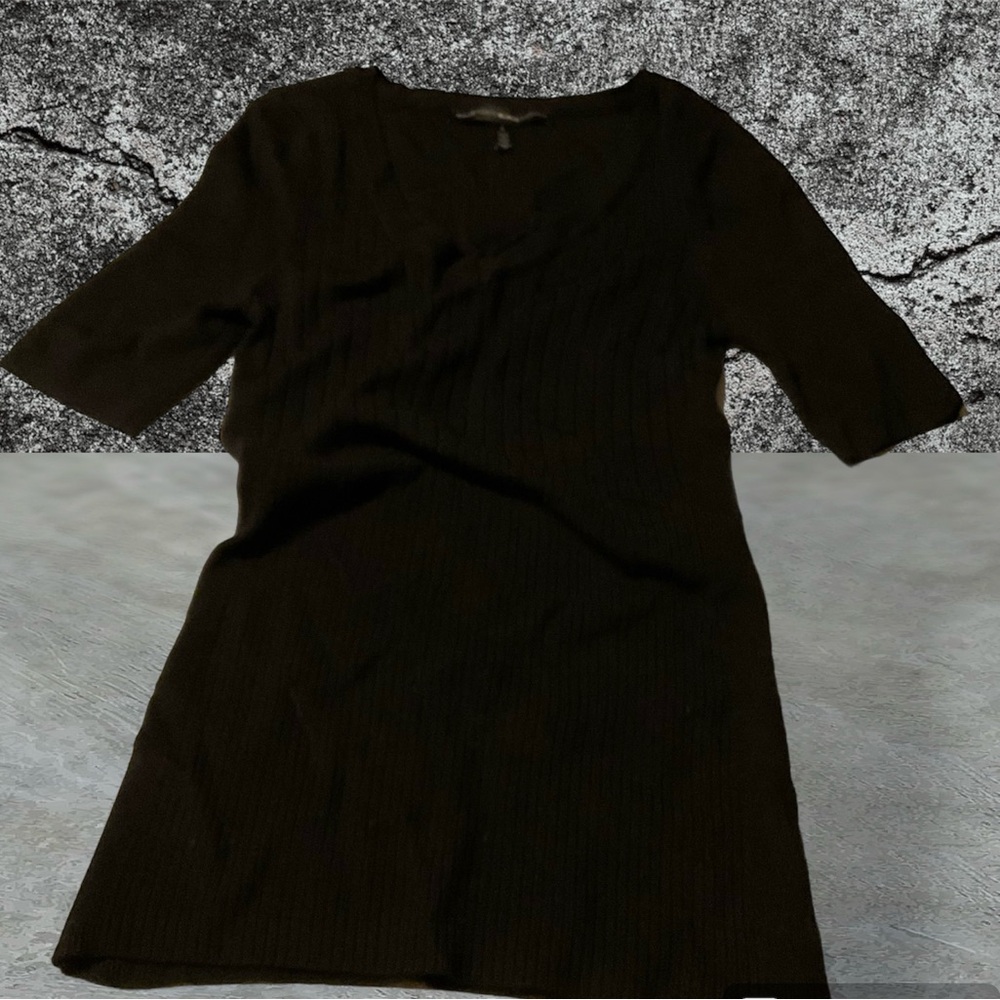 White House Black Market V-Neck Sweater, Black, Short Sleeve, Size Small